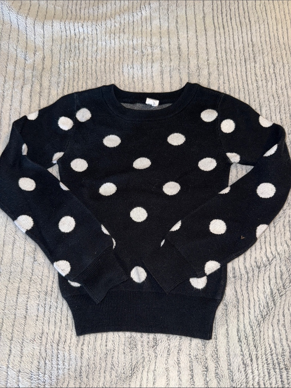 Melrose and Market Black Crewneck Sweater with White Polka Dots